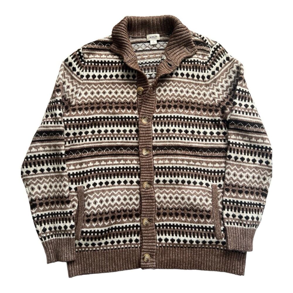 UpWest Cardigan Sweater Mens Lg Shawl Collar Wool Blend Fair Isle Cozy Grandpa - Picture 10 of 10